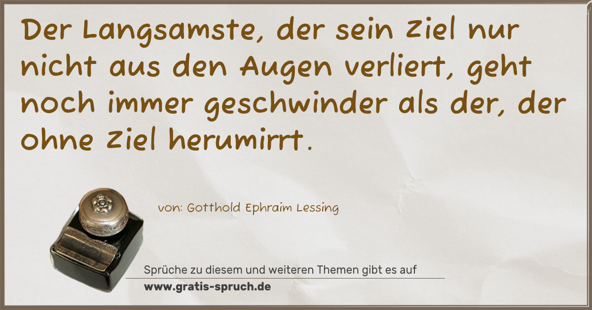 Spruchbild: Der Langsamste, der sein Ziel nur nicht aus den Augen verliert, geht noch immer geschwind …
