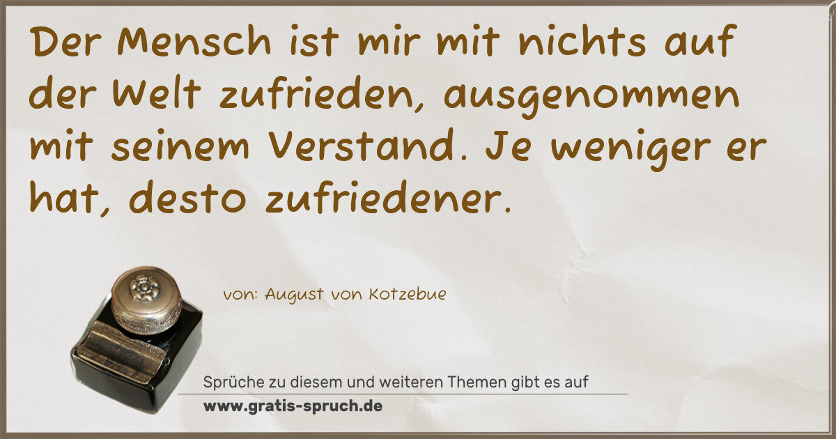 Spruchbild: Der Mensch ist mir mit nichts auf der Welt zufrieden, ausgenommen mit seinem Verstand. Je …