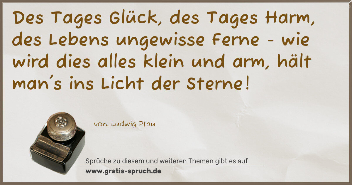 Spruchbild: Des Tages Glück, des Tages Harm, des Lebens ungewisse Ferne - wie wird dies alles klein un …