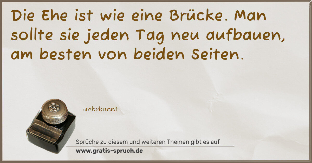 Spruchbild: Die Ehe ist wie eine Brücke. Man sollte sie jeden Tag neu aufbauen, am besten von beiden …