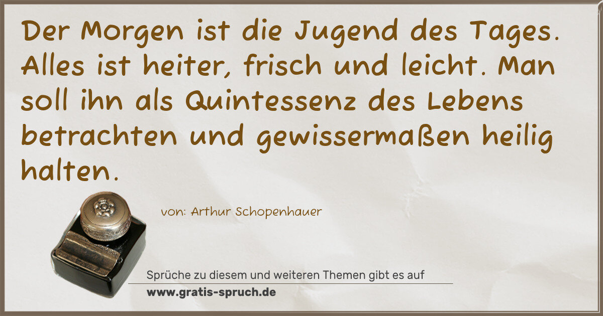 Spruchbild: Der Morgen ist die Jugend des Tages. Alles ist heiter, frisch und leicht. Man soll ihn als …