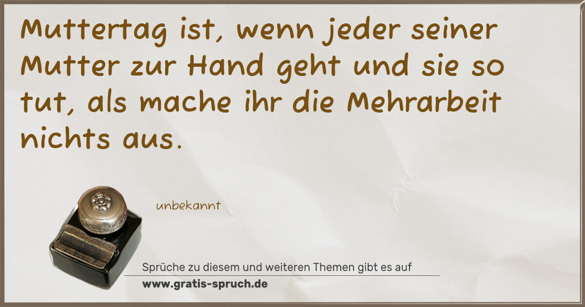 Spruchbild: Muttertag ist, wenn jeder seiner Mutter zur Hand geht und sie so tut, als mache ihr die …
