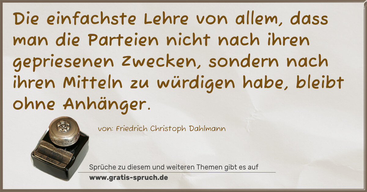 Spruchbild: Die einfachste Lehre von allem, dass man die Parteien nicht nach ihren gepriesenen Zwecken …