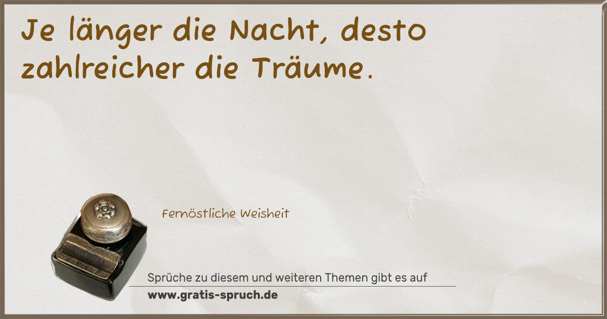 Spruchbild: Je länger die Nacht, desto zahlreicher die Träume.