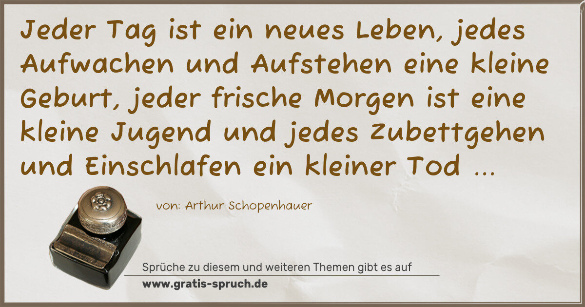 Spruchbild: Jeder Tag ist ein neues Leben, jedes Aufwachen und Aufstehen eine kleine Geburt, jeder fr …