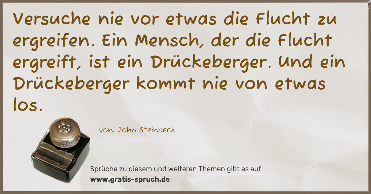 Spruchbild: Versuche nie vor etwas die Flucht zu ergreifen. Ein Mensch, der die Flucht ergreift, ist …