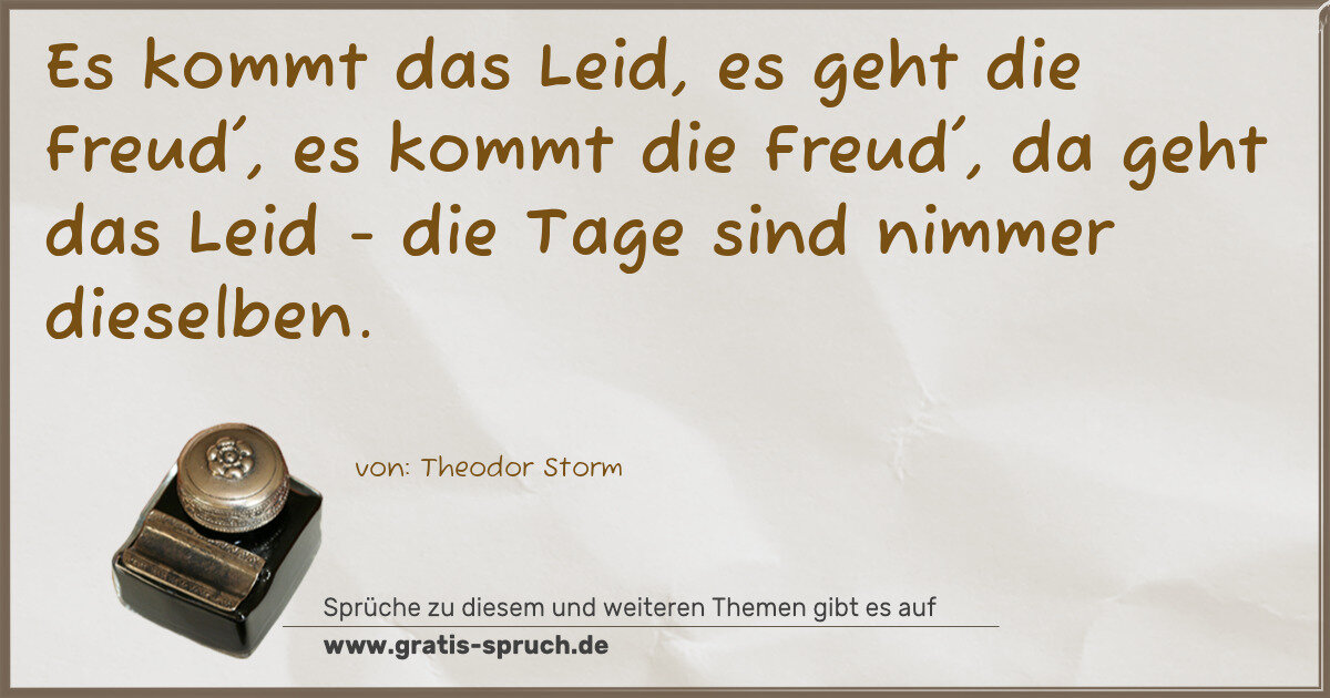 Spruchbild: Es kommt das Leid, es geht die Freud', es kommt die Freud', da geht das Leid - die Tage si …