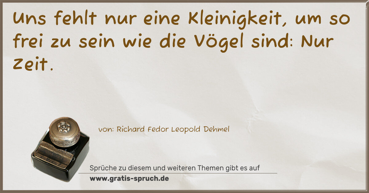 Spruchbild: Uns fehlt nur eine Kleinigkeit, um so frei zu sein wie die Vögel sind: Nur Zeit.