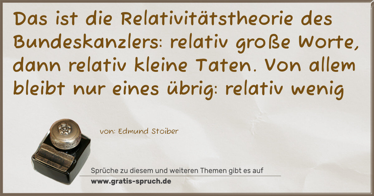 Spruchbild: Das ist die Relativitätstheorie des Bundeskanzlers: relativ große Worte, dann relativ klei …
