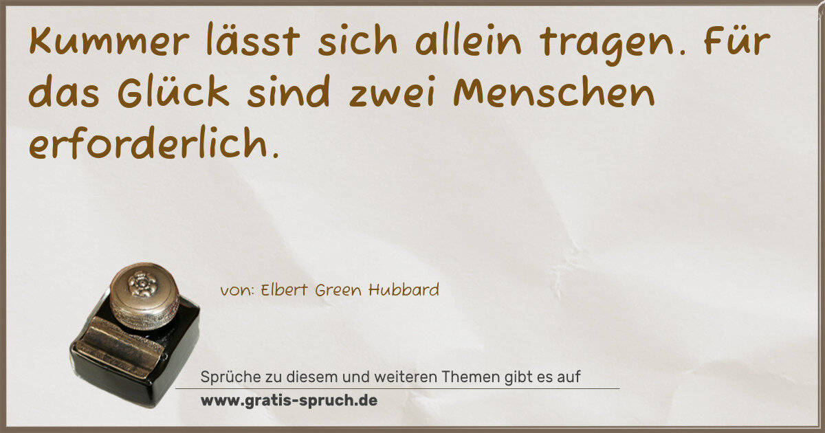 Spruchbild: Kummer lässt sich allein tragen. Für das Glück sind zwei Menschen erforderlich.