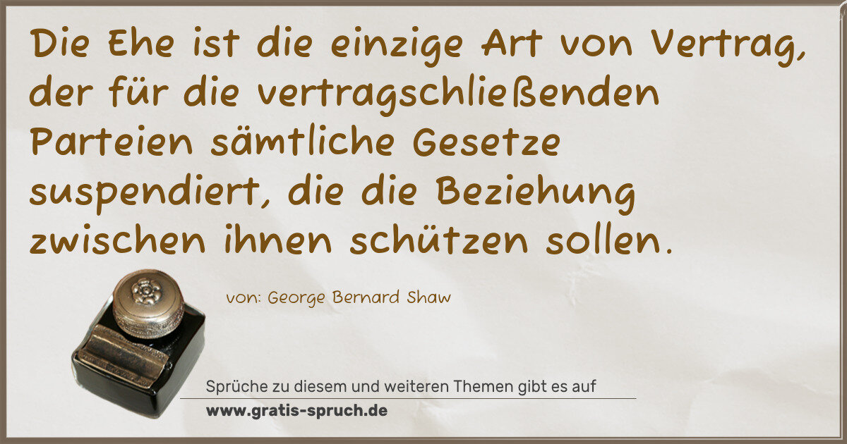 Spruchbild: Die Ehe ist die einzige Art von Vertrag, der für die vertragschließenden Parteien sämtlic …