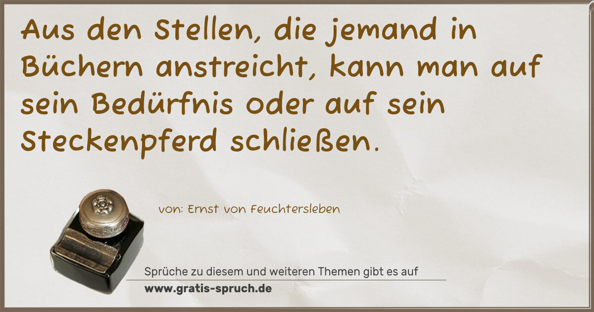 Spruchbild: Aus den Stellen, die jemand in Büchern anstreicht, kann man auf sein Bedürfnis oder auf se …