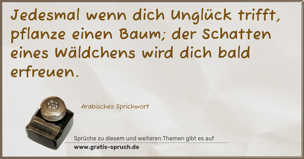 Spruchbild: Jedesmal wenn dich Unglück trifft, pflanze einen Baum; der Schatten eines Wäldchens wird d …