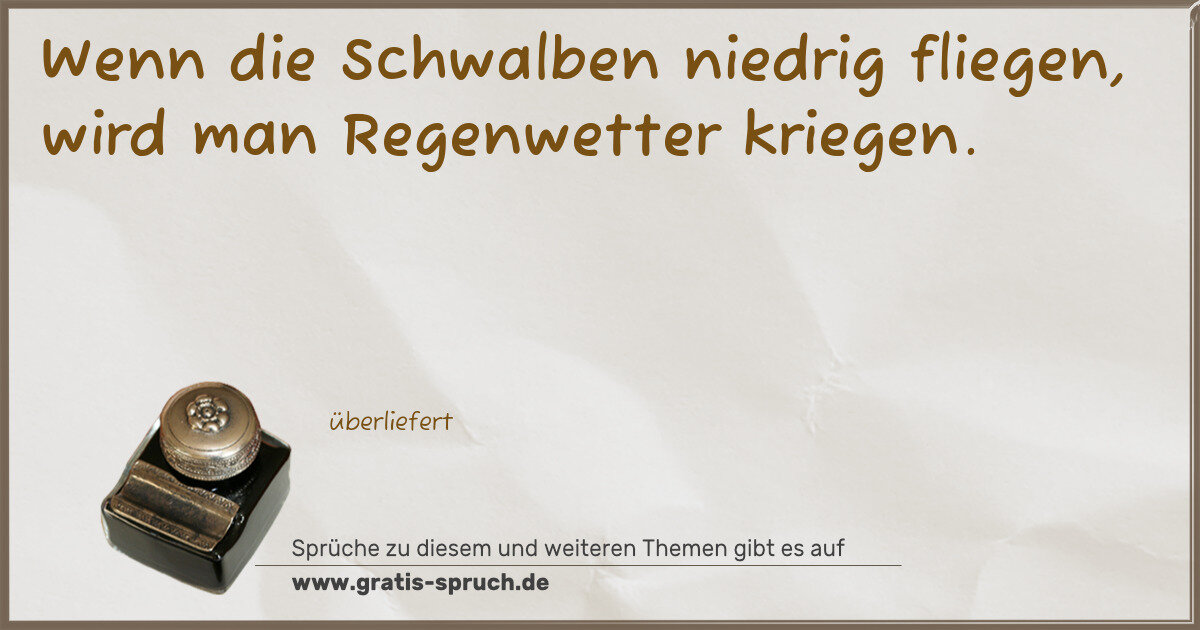 Spruchbild: Wenn die Schwalben niedrig fliegen, wird man Regenwetter kriegen.