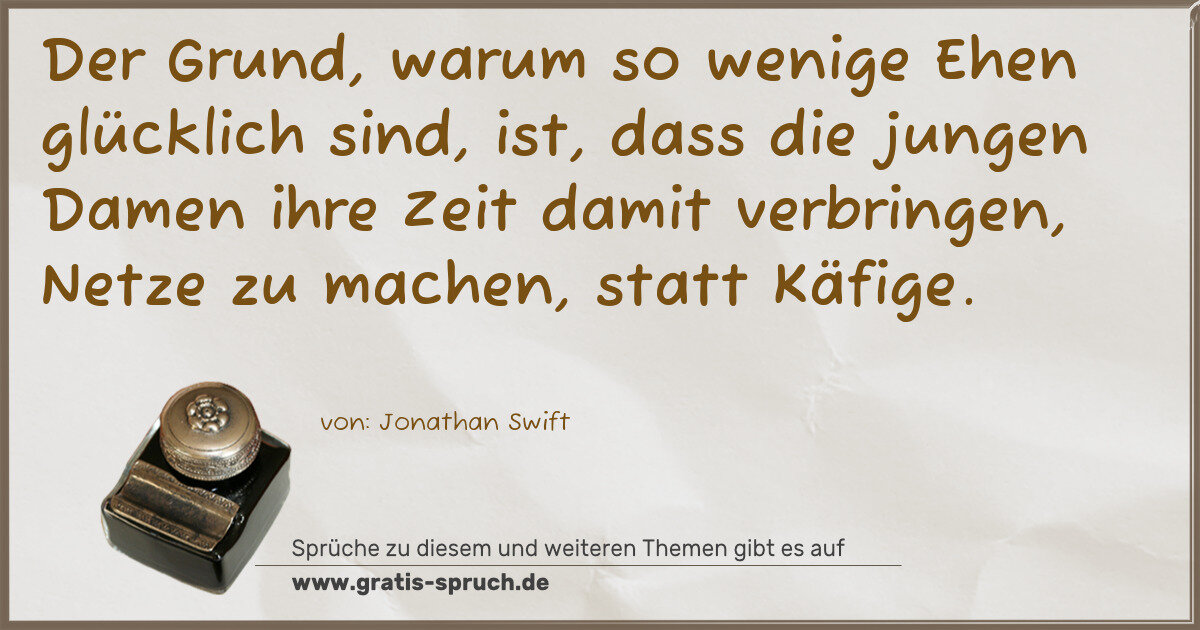 Spruchbild: Der Grund, warum so wenige Ehen glücklich sind, ist, dass die jungen Damen ihre Zeit dami …