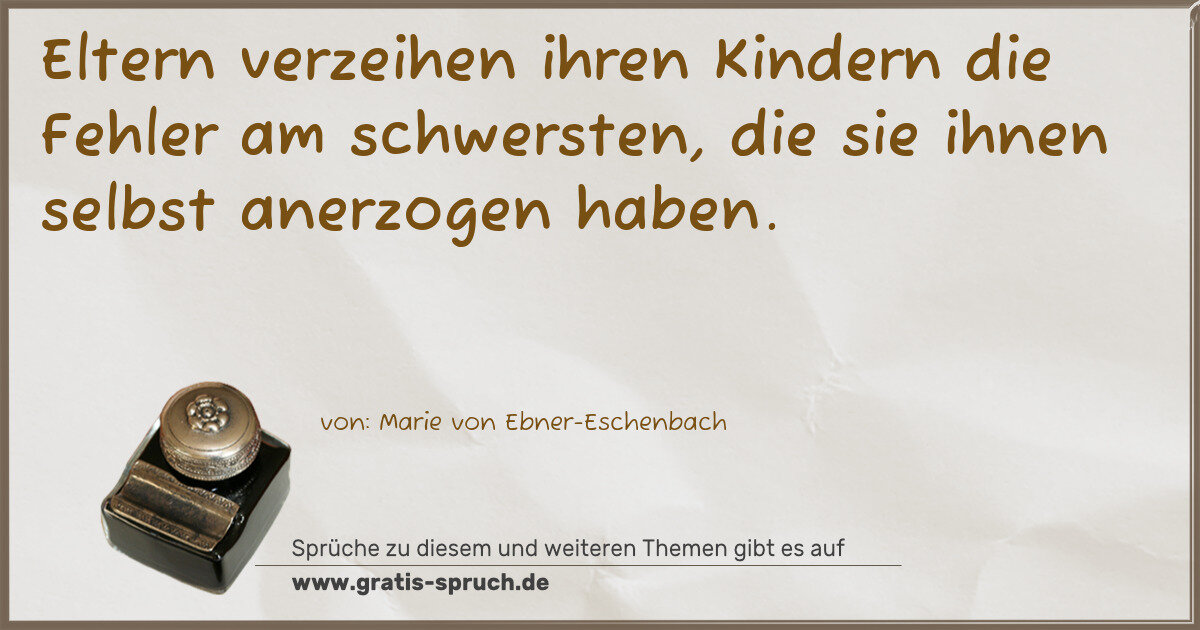 Spruchbild: Eltern verzeihen ihren Kindern die Fehler am schwersten, die sie ihnen selbst anerzogen h …
