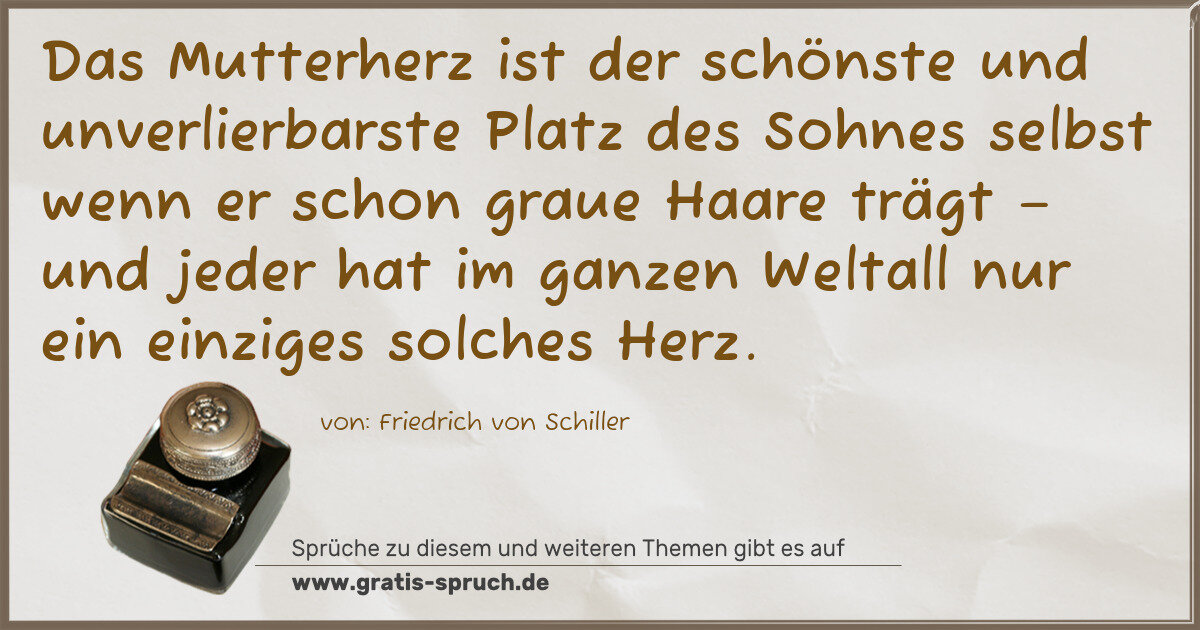 Spruchbild: Das Mutterherz ist der schönste und unverlierbarste Platz des Sohnes selbst wenn er schon …