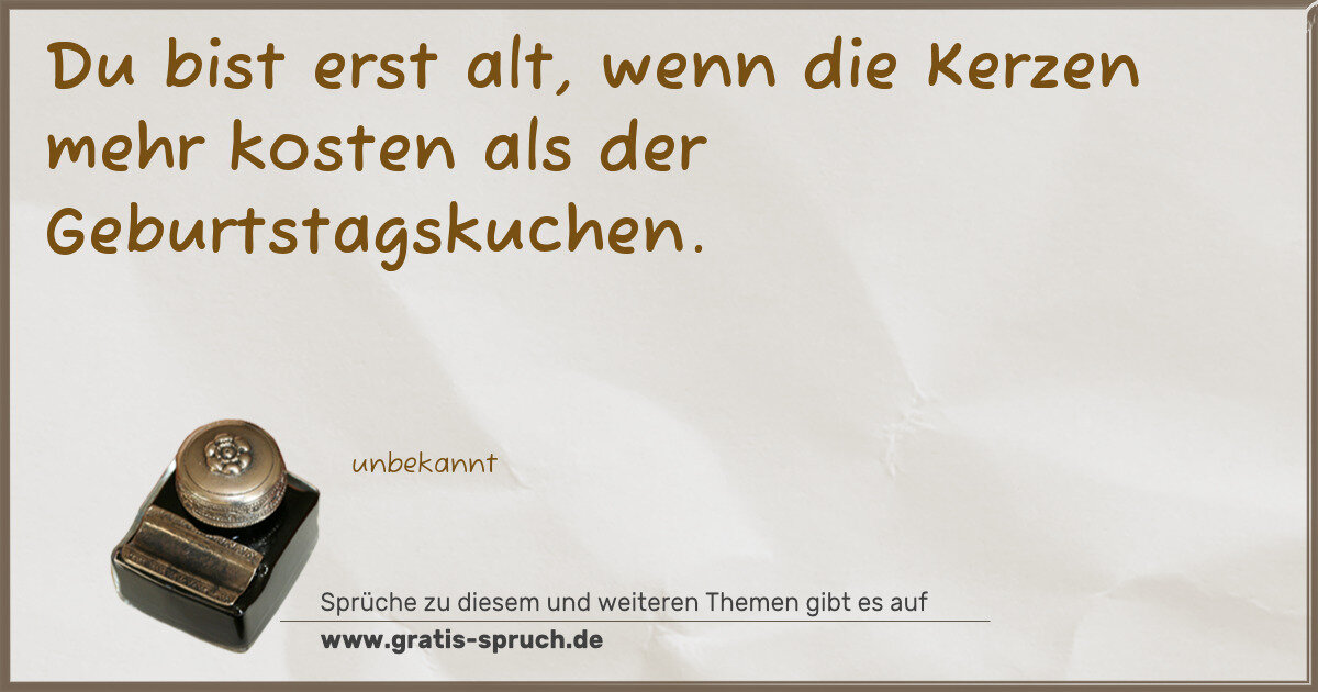 Spruchbild: Du bist erst alt, wenn die Kerzen mehr kosten als der Geburtstagskuchen.