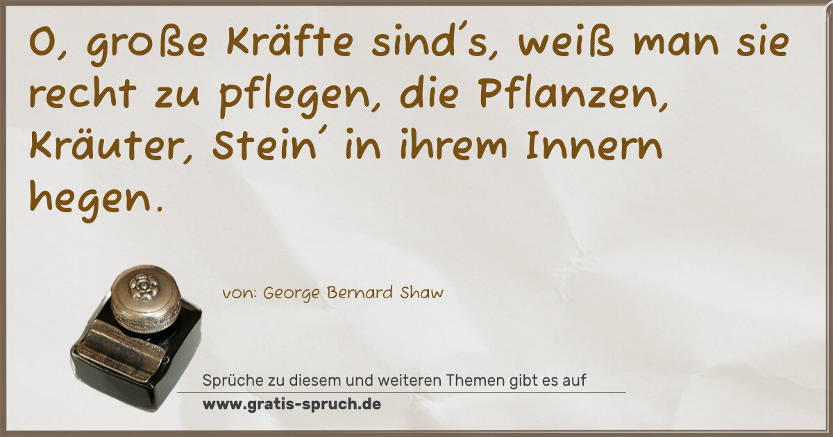 Spruchbild: O, große Kräfte sind's, weiß man sie recht zu pflegen, die Pflanzen, Kräuter, Stein' in ih …
