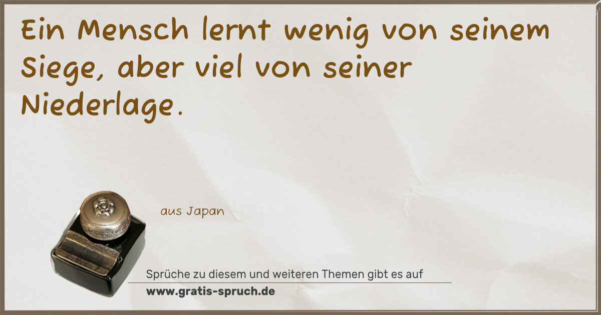 Spruchbild: Ein Mensch lernt wenig von seinem Siege, aber viel von seiner Niederlage.