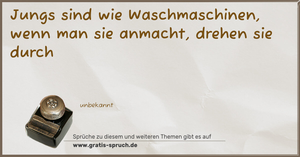 Spruchbild: Jungs sind wie Waschmaschinen, wenn man sie anmacht, drehen sie durch