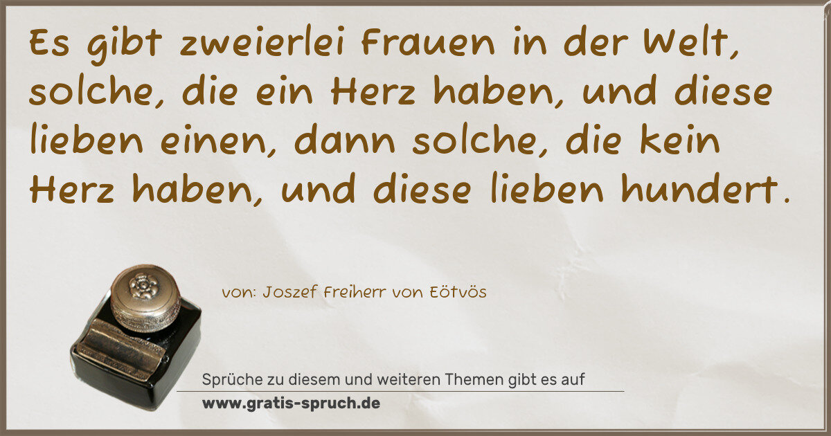 Spruchbild: Es gibt zweierlei Frauen in der Welt, solche, die ein Herz haben, und diese lieben einen, …
