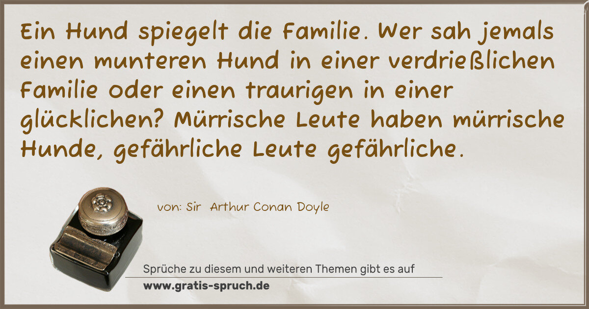 Spruchbild: Ein Hund spiegelt die Familie. Wer sah jemals einen munteren Hund in einer verdrießlichen …