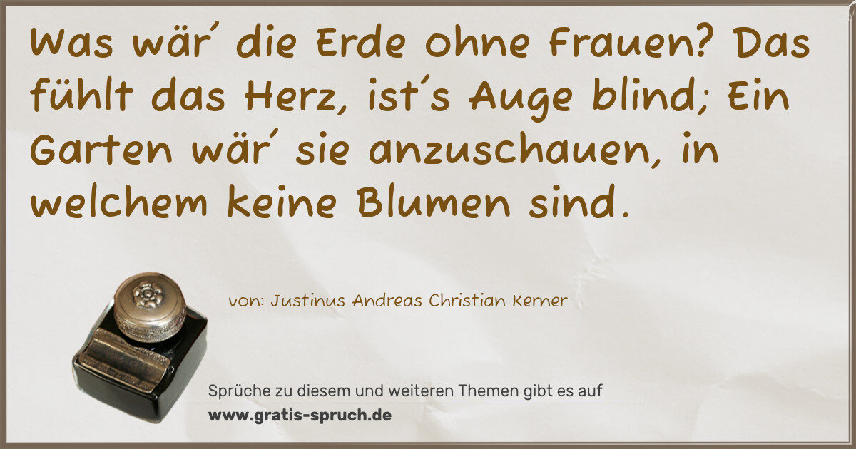 Spruchbild: Was wär' die Erde ohne Frauen? Das fühlt das Herz, ist's Auge blind; Ein Garten wär' sie …