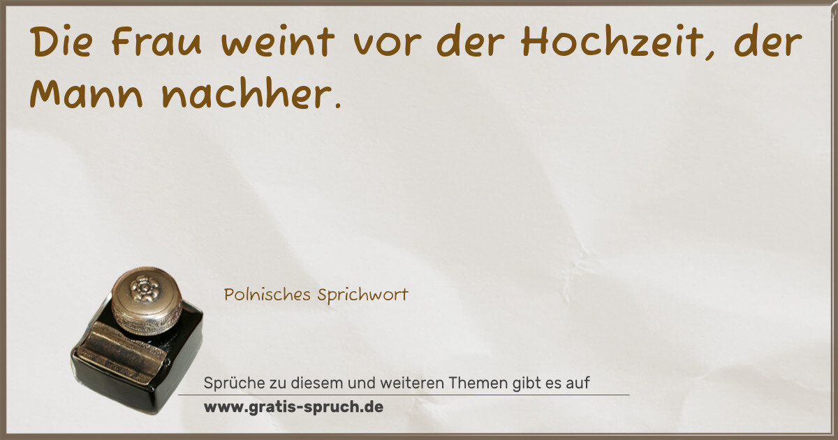 Spruchbild: Die Frau weint vor der Hochzeit, der Mann nachher.