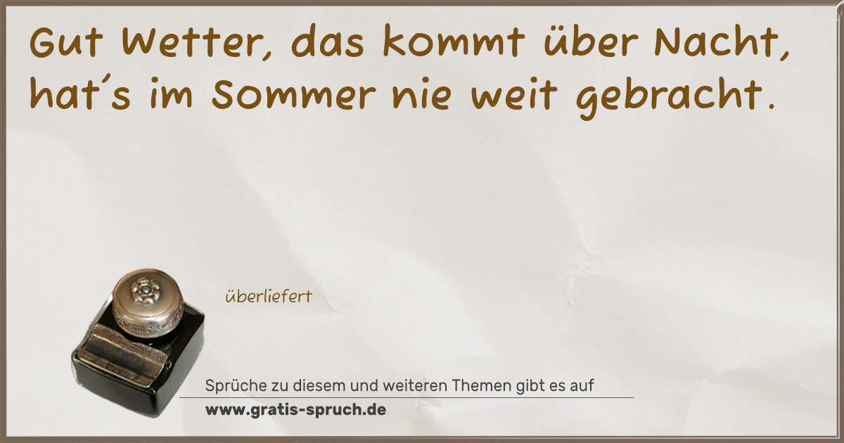 Spruchbild: Gut Wetter, das kommt über Nacht, hat's im Sommer nie weit gebracht.