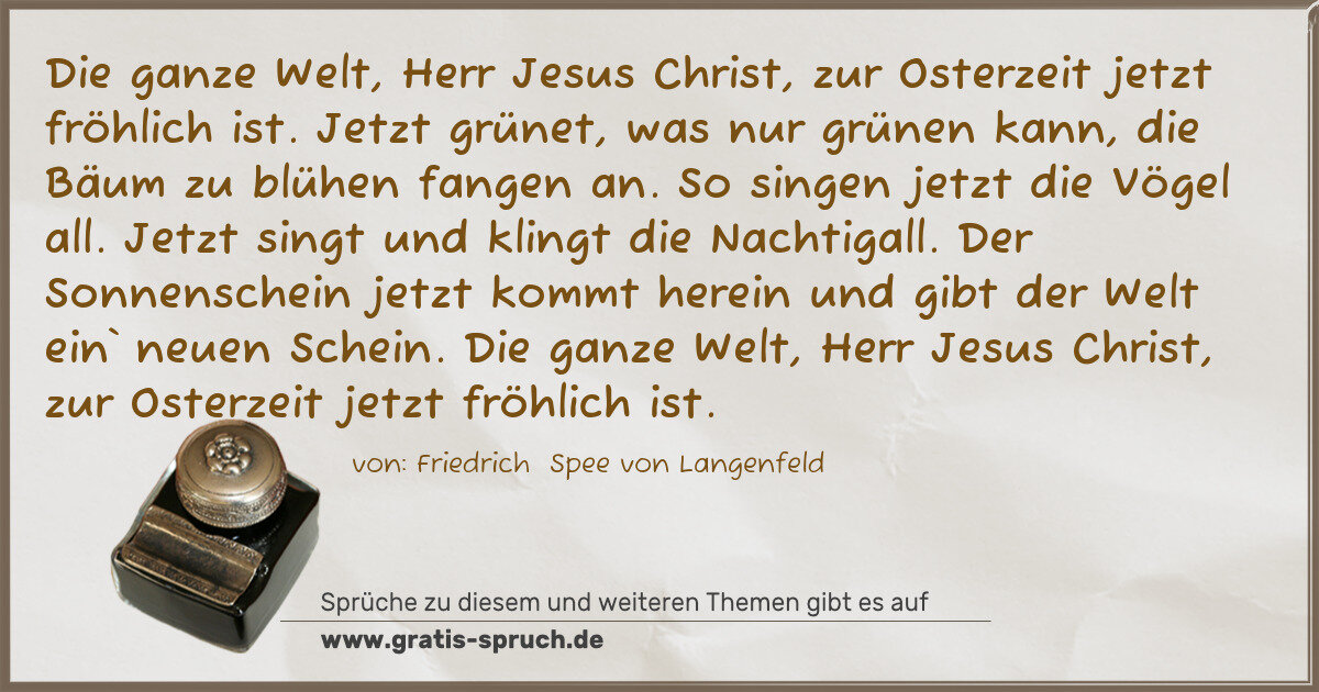 Spruchbild: Die ganze Welt, Herr Jesus Christ, zur Osterzeit jetzt fröhlich ist. Jetzt grünet, was nur …