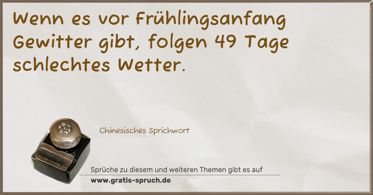 Spruchbild: Wenn es vor Frühlingsanfang Gewitter gibt, folgen 49 Tage schlechtes Wetter.