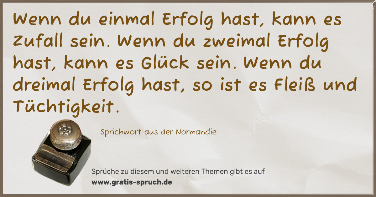 Spruchbild: Wenn du einmal Erfolg hast, kann es Zufall sein. Wenn du zweimal Erfolg hast, kann es Glüc …