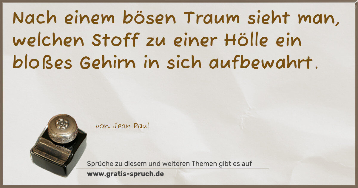 Spruchbild: Nach einem bösen Traum sieht man, welchen Stoff zu einer Hölle ein bloßes Gehirn in sich …