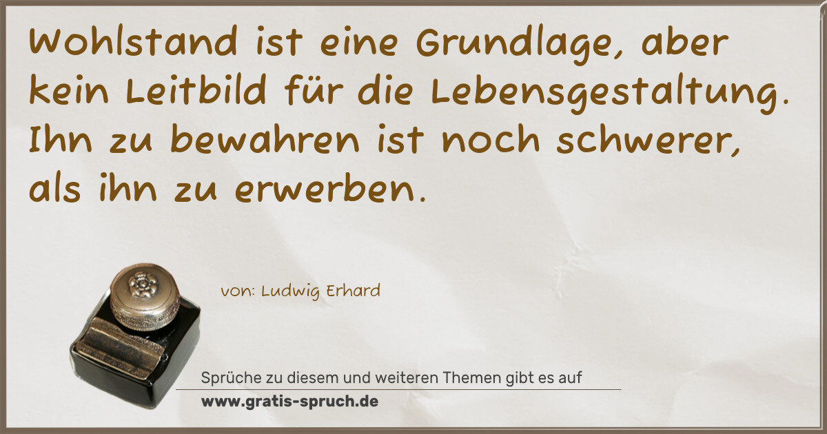 Spruchbild: Wohlstand ist eine Grundlage, aber kein Leitbild für die Lebensgestaltung. Ihn zu bewahren …