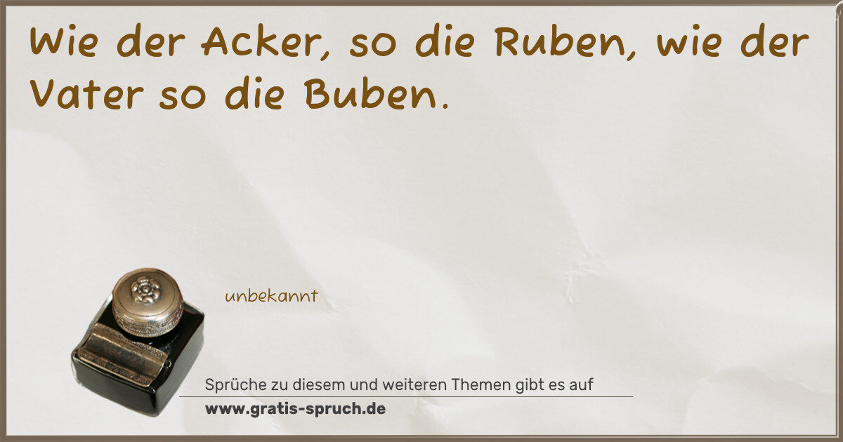 Spruchbild: Wie der Acker, so die Ruben, wie der Vater so die Buben.