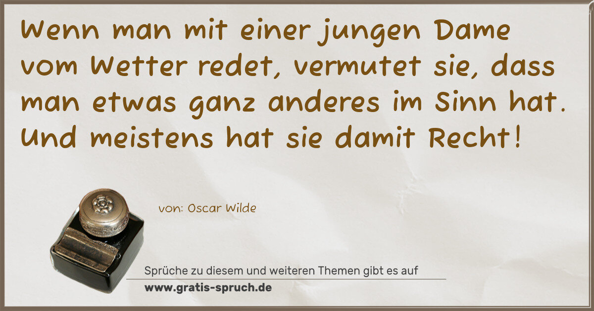 Spruchbild: Wenn man mit einer jungen Dame vom Wetter redet, vermutet sie, dass man etwas ganz anderes …