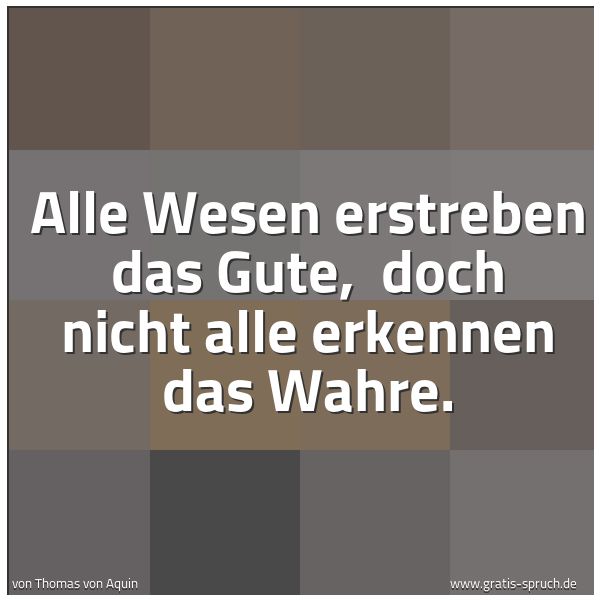 Quadratisches Spruchbild: Alle Wesen erstreben das Gute,  doch nicht alle erkennen das Wahre.
