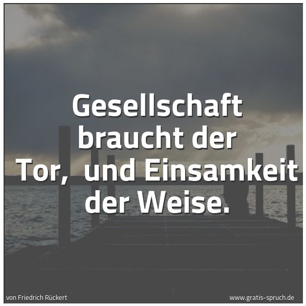 Quadratisches Spruchbild: Gesellschaft braucht der Tor, und Einsamkeit der Weise.