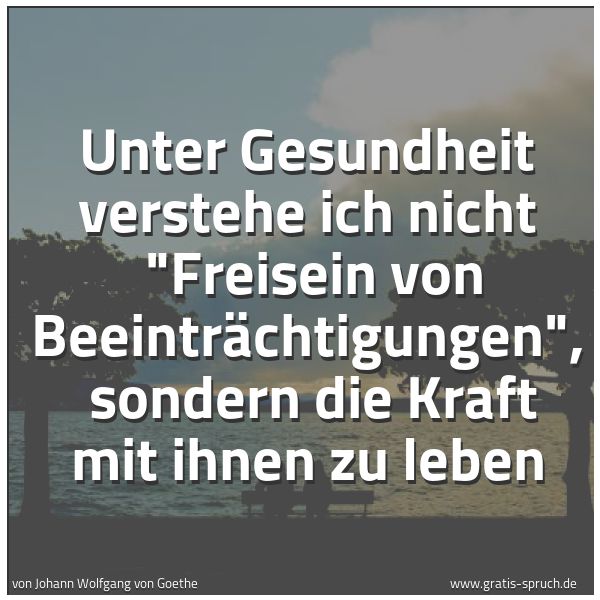 Quadratisches Spruchbild: Unter Gesundheit verstehe ich nicht "Freisein von Beeinträchtigungen", sondern die Kraft …