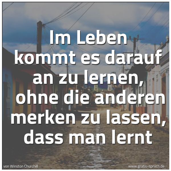 Quadratisches Spruchbild: Im Leben kommt es darauf an zu lernen, ohne die anderen merken zu lassen, dass man lernt