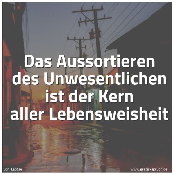 Quadratisches Spruchbild: Das Aussortieren des Unwesentlichen ist der Kern aller Lebensweisheit