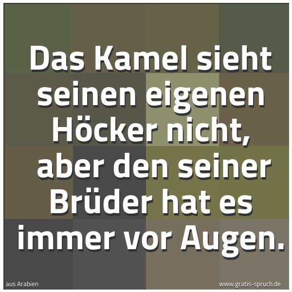 Quadratisches Spruchbild: Das Kamel sieht seinen eigenen Höcker nicht, aber den seiner Brüder hat es immer vor Auge …