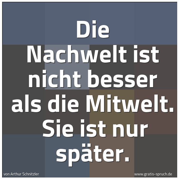 Quadratisches Spruchbild: Die Nachwelt ist nicht besser als die Mitwelt. Sie ist nur später.