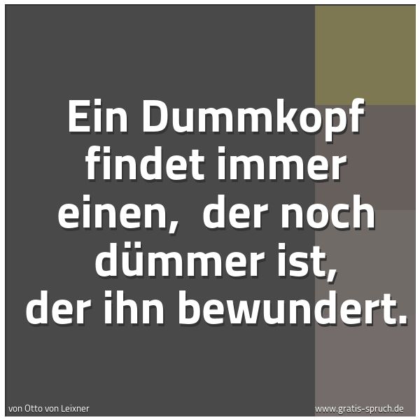 Quadratisches Spruchbild: Ein Dummkopf findet immer einen, der noch dümmer ist, der ihn bewundert.
