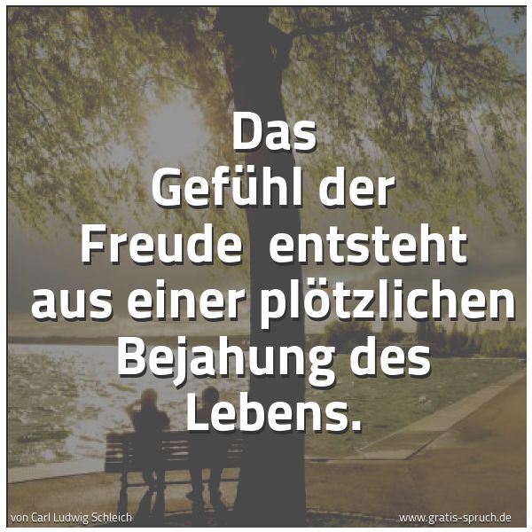Quadratisches Spruchbild: Das Gefühl der Freude entsteht aus einer plötzlichen Bejahung des Lebens.