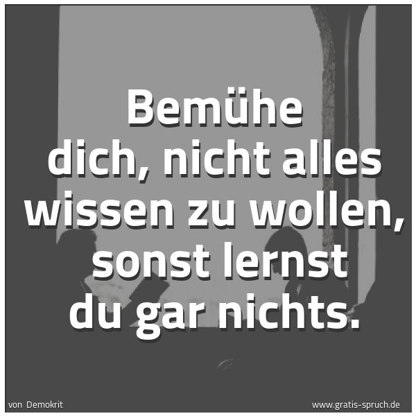 Quadratisches Spruchbild: Bemühe dich, nicht alles wissen zu wollen, sonst lernst du gar nichts.