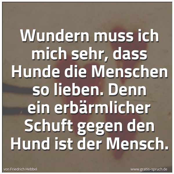 Quadratisches Spruchbild: Wundern muss ich mich sehr, dass Hunde die Menschen so lieben. Denn ein erbärmlicher Schuf …