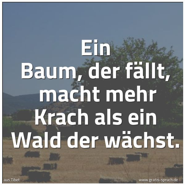 Quadratisches Spruchbild: Ein Baum, der fällt, macht mehr Krach als ein Wald der wächst.