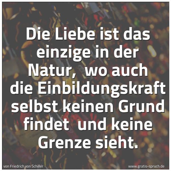 Quadratisches Spruchbild: Die Liebe ist das einzige in der Natur, wo auch die Einbildungskraft selbst keinen Grund …